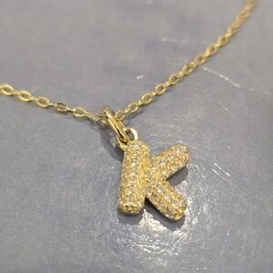 Rachel Zoe Gold Plated Sterling Silver Cubic Zirconia Necklace Letter "K" 16" +2
